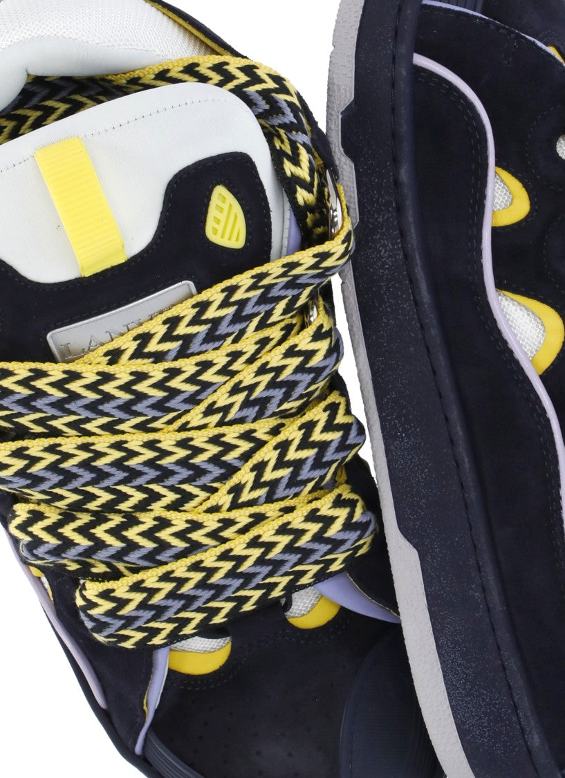 Lanvin Navy Blue Curb Leather Sneakers