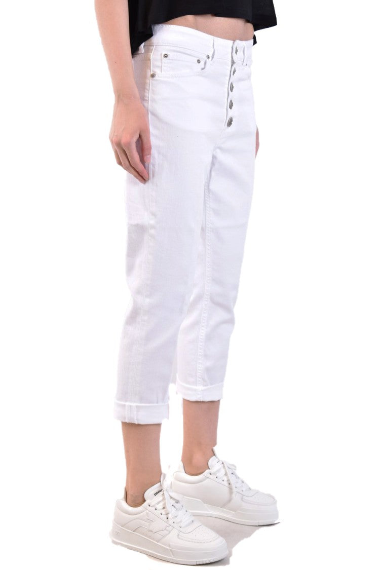Dondup Cropped White High-Rise Button Fly Jeans