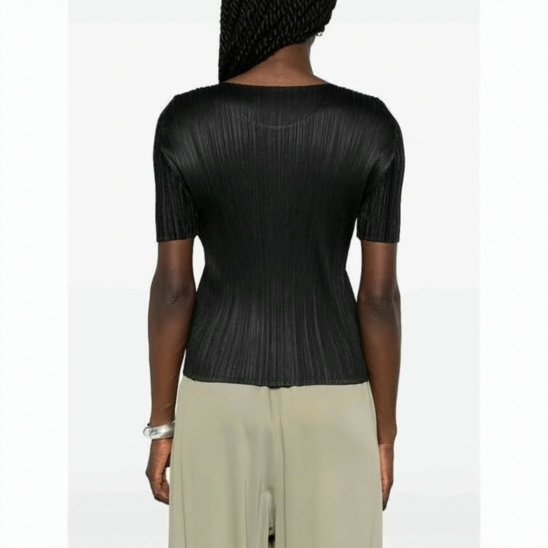 Pleats Please Fitted Short-Sleeve Top With Vertical Pleats
