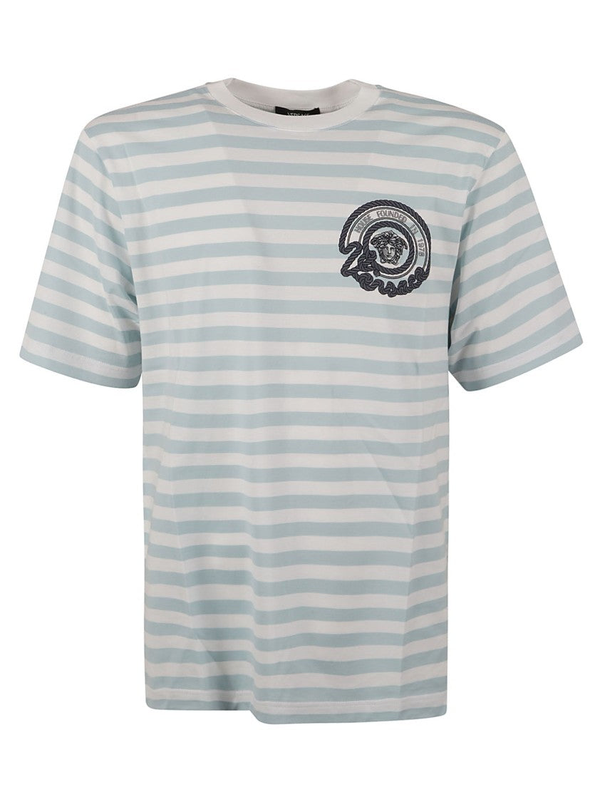 Versace Classic Striped T-Shirt With Embroidered Emblem