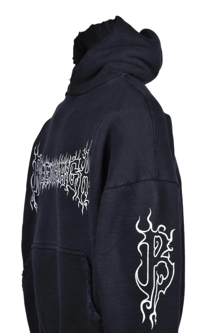 Balenciaga Oversized Black Hoodie With Graphic Accents