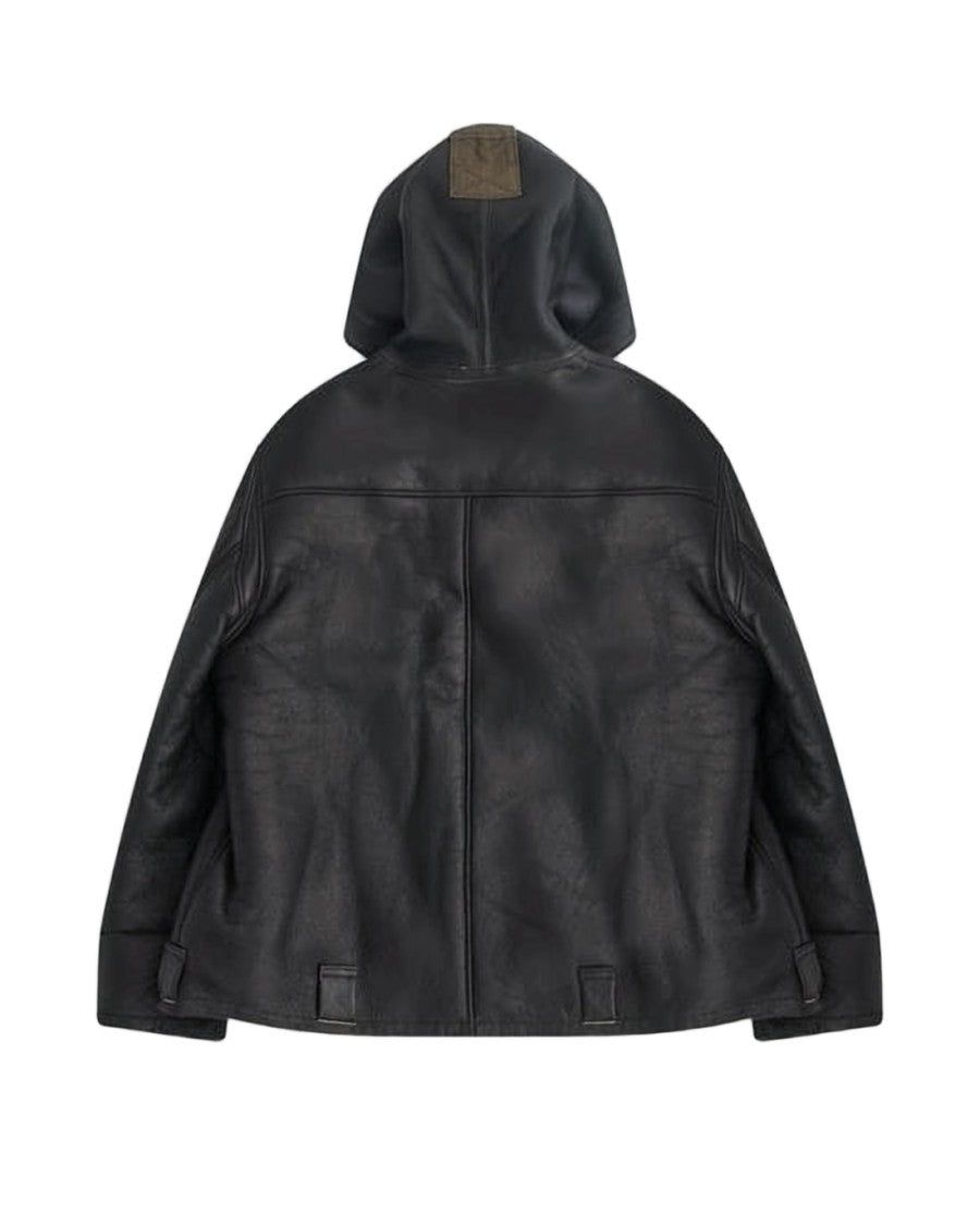 Our Legacy Structured Black Lambskin Leather Jacket With Hood