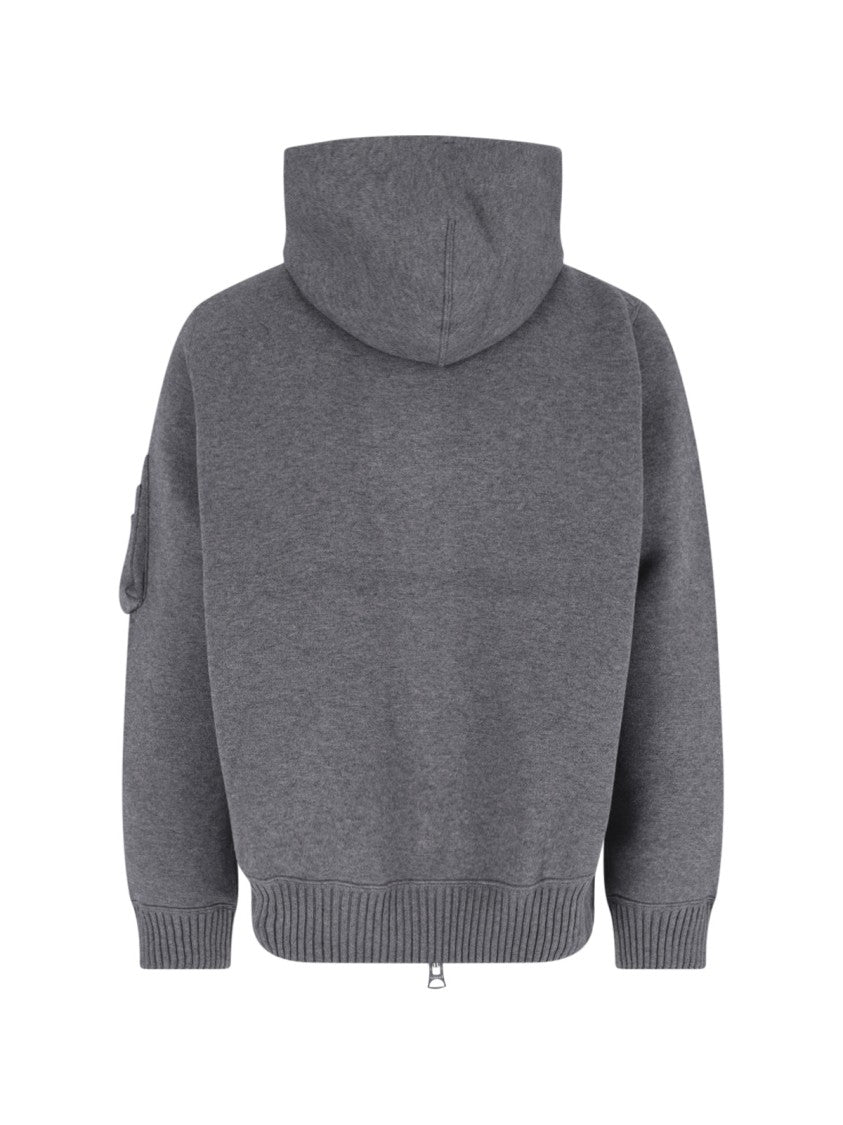 Sacai Grey Zip-Up Cotton-Blend Hoodie