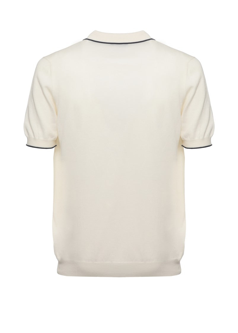 Fay Ivory Cotton Embroidered Polo Shirt