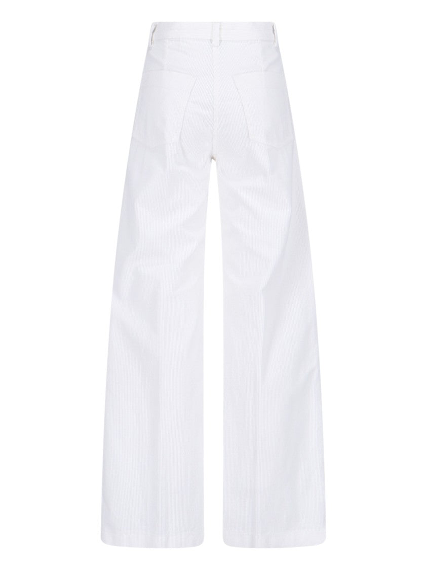 Aspesi Wide-Leg White Ribbed Velvet Pants With Button Closure