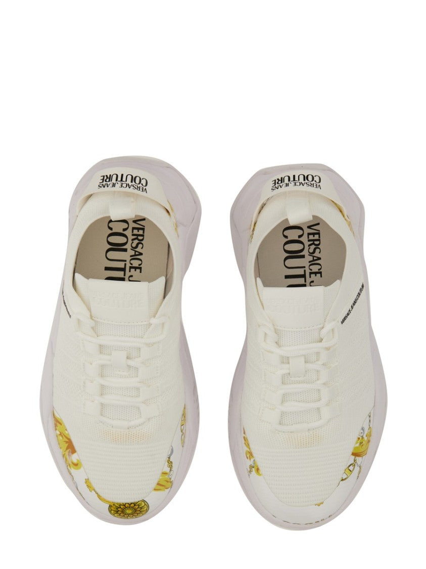 Versace Jeans Couture White Sneakers With Bold Logo And Textured Upper