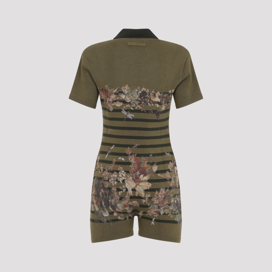 Jean Paul Gaultier Mariniere Stripes Khaki Green Cotton Jumpsuit