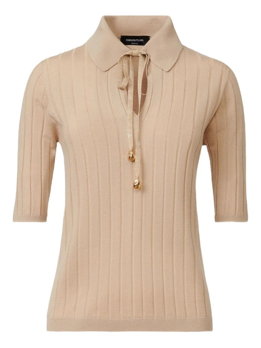 Fabiana Filippi Ribbed-Knit Polo Neck Top