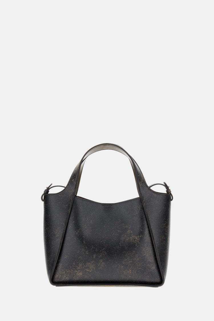 Stella Mccartney Brown Leather Tote Bag With Embroidered Logo And Dual Carry Options