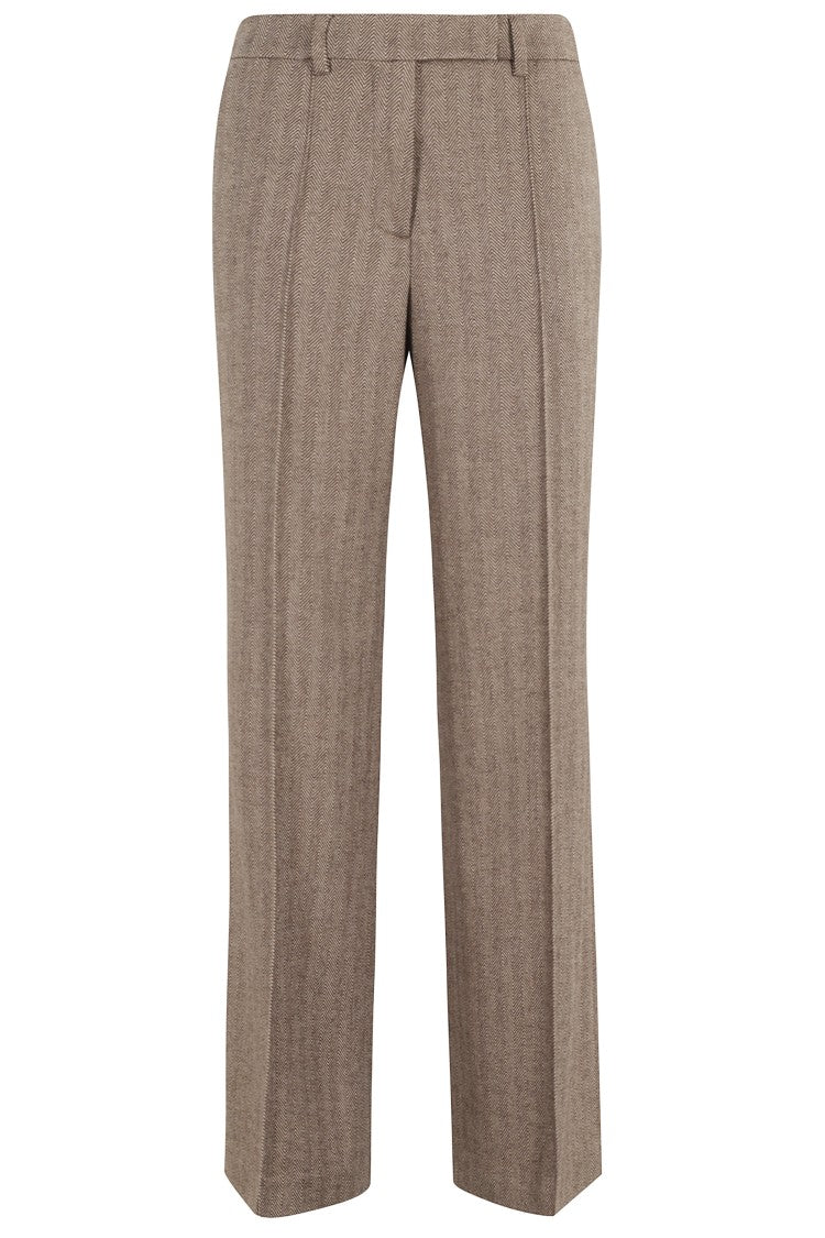 Seventy Taupe Herringbone Wool Blend Pants With Tailored Finish