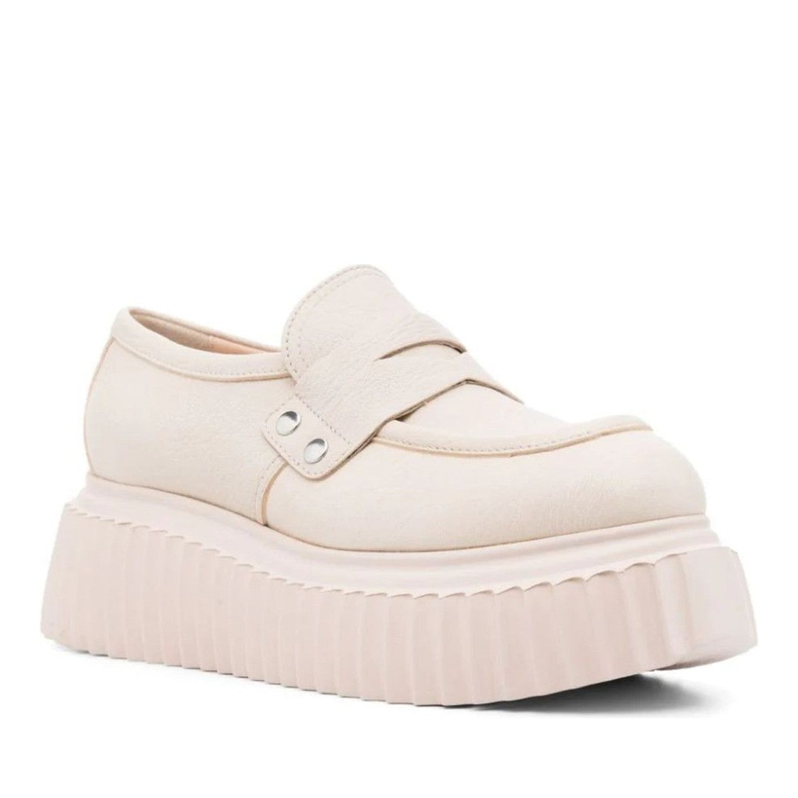 Agl Beige Dany Goat Leather Chunky Wedge Loafers