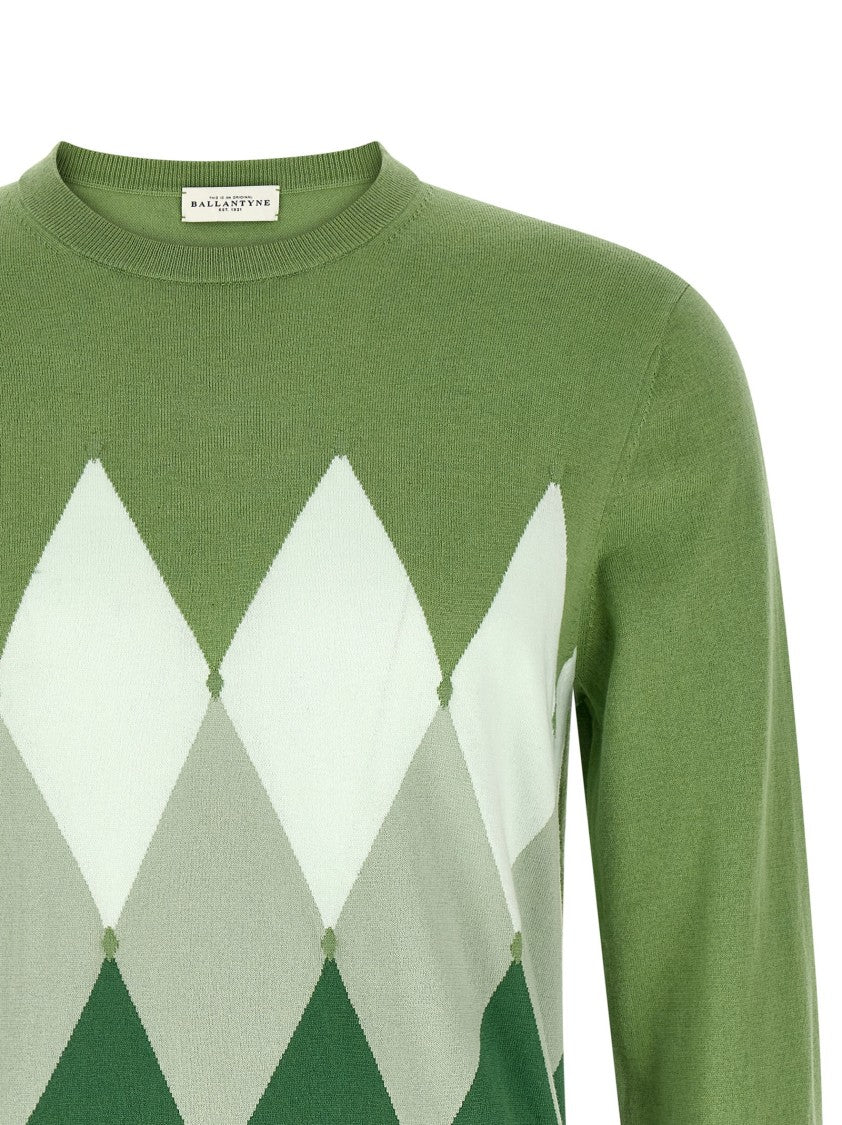 Ballantyne Cashmere-Cotton Blend Argyle Knit Sweater