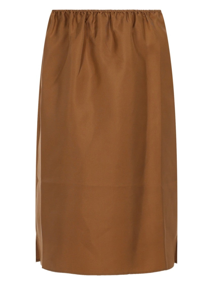 Loulou De Saison Vasali Rich Brown Silk Midi Skirt