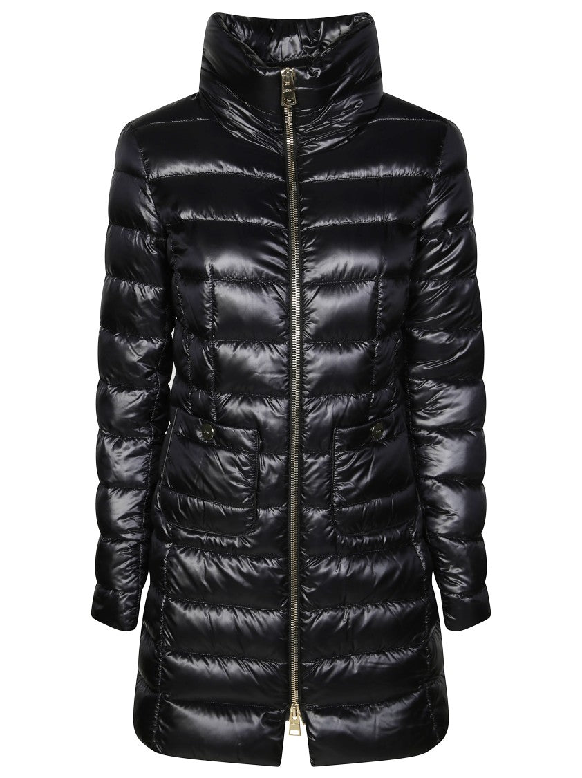 Herno Black Puffer Jacket With Horizontal Quilting And High Collar