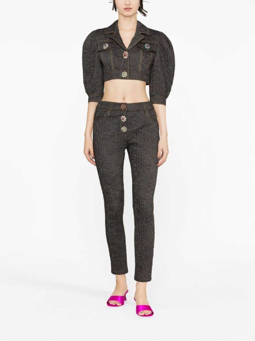 Moschino Crystal-Embellished Cropped Jacket With Textured Finish