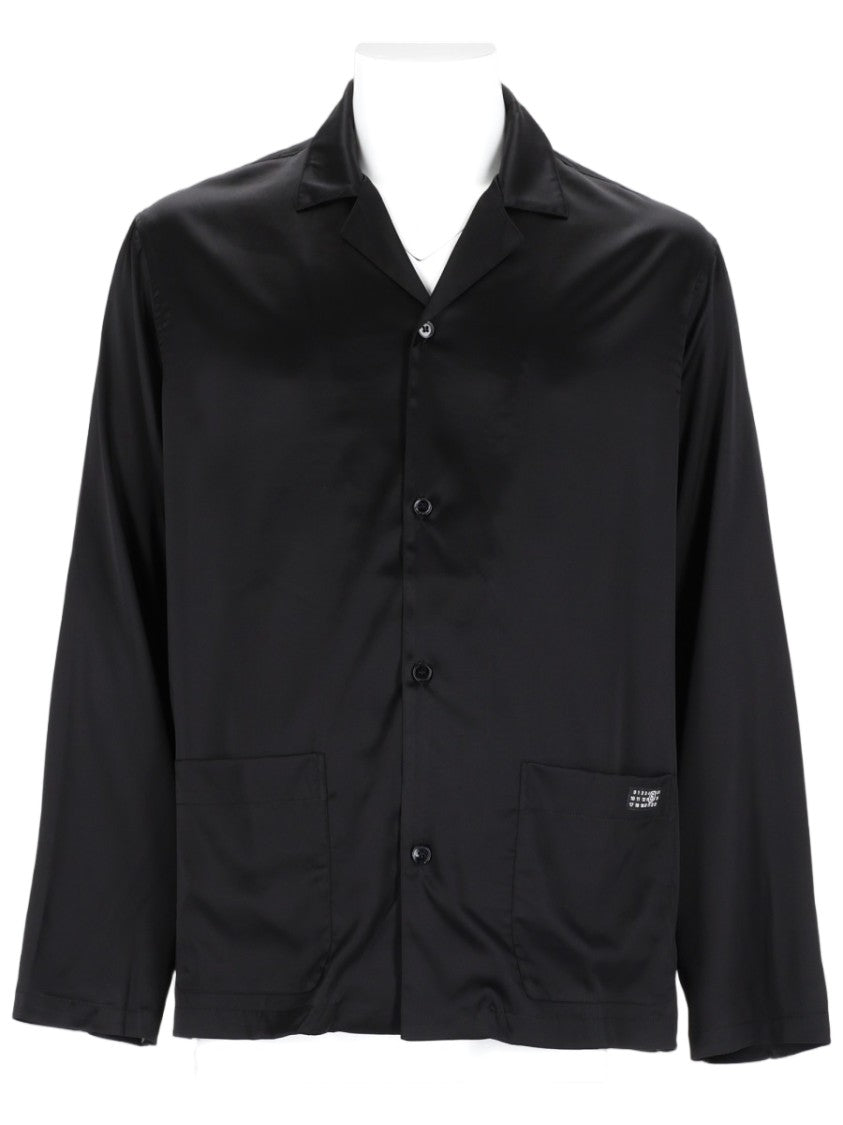 Mm6 By Maison Margiela Black Silk-Blend Front-Pocket Shirt