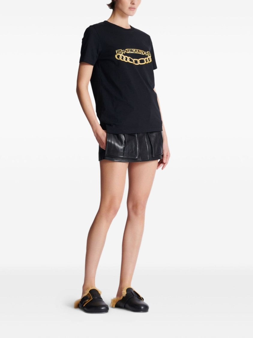 Balmain Short-Sleeved Balmain Chain Print T-Shirt