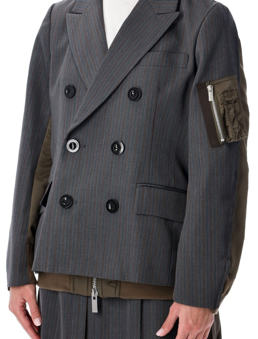 Sacai Wool And Twill Double-Breasted Blazer