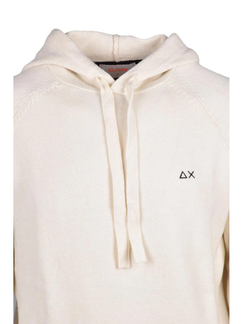 Sun68 White Merino Wool-Blend Hooded Knit Sweater