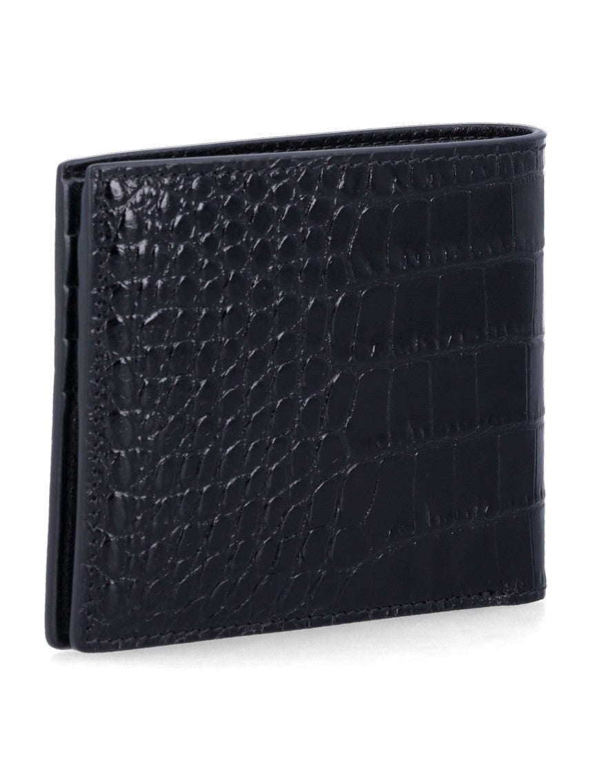 Tom Ford Black Croc-Effect Leather Bi-Fold Wallet