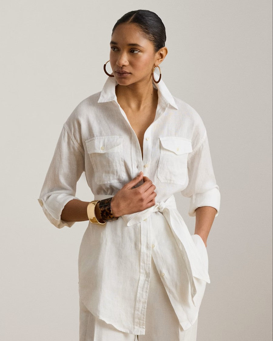 Lauren Ralph Lauren White Tissue Linen Button Shirt