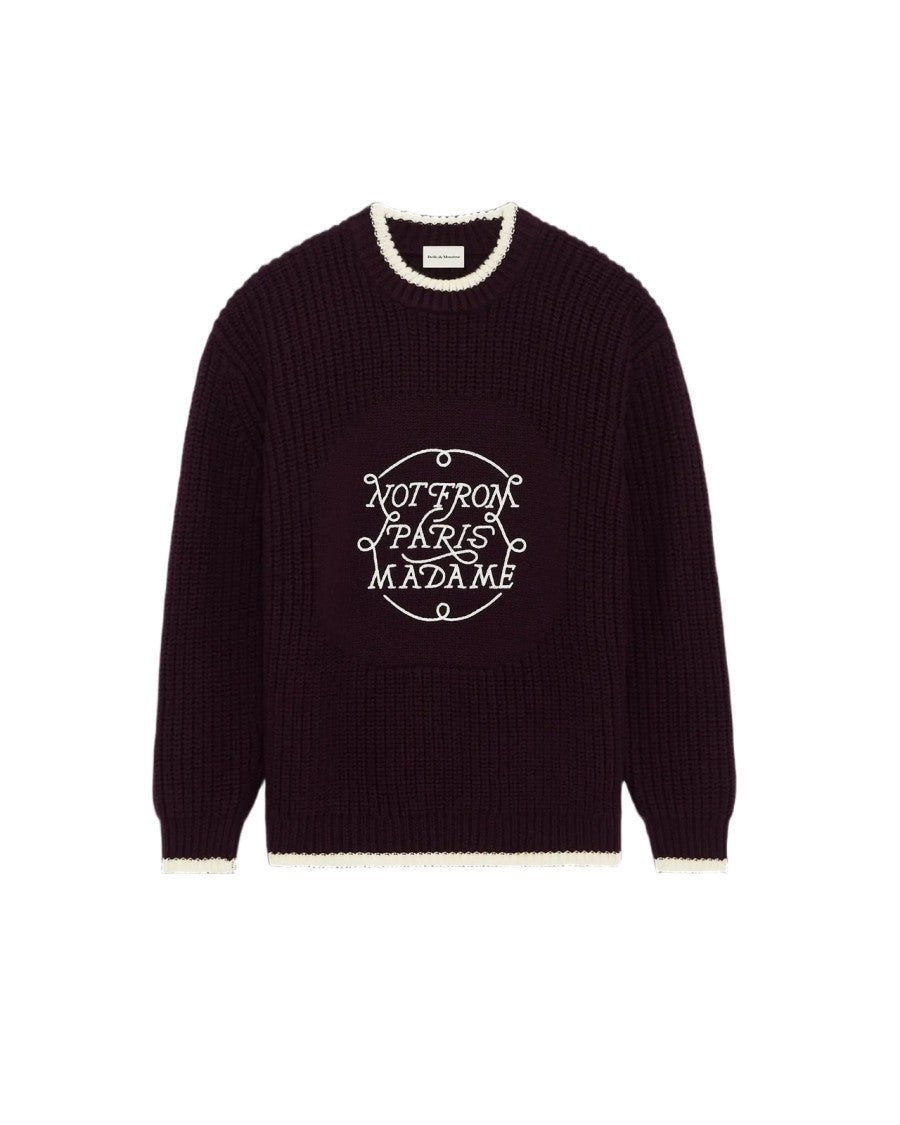 Drôle De Monsieur Wine Slogan Tresse Merino Wool Sweater