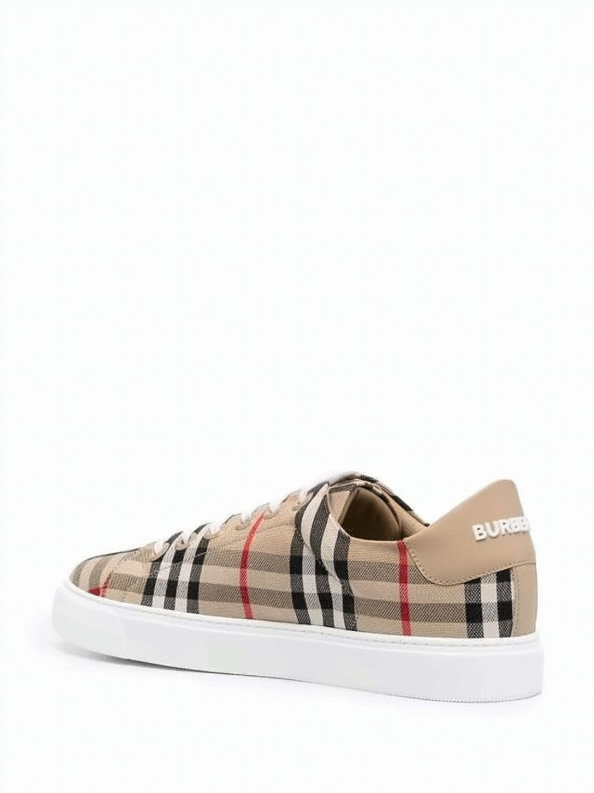 Burberry Classic Check Pattern Leather Sneakers With White Rubber Sole