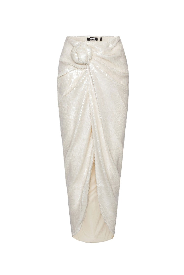 Rotate Sequins Draped Front-Knot Midi Skirt