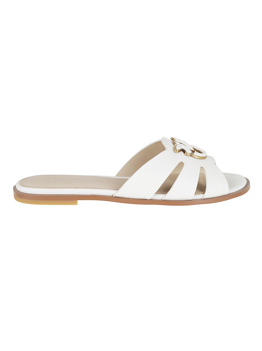 Pinko Open-Toe Leather Slippers With Metallic Emblem