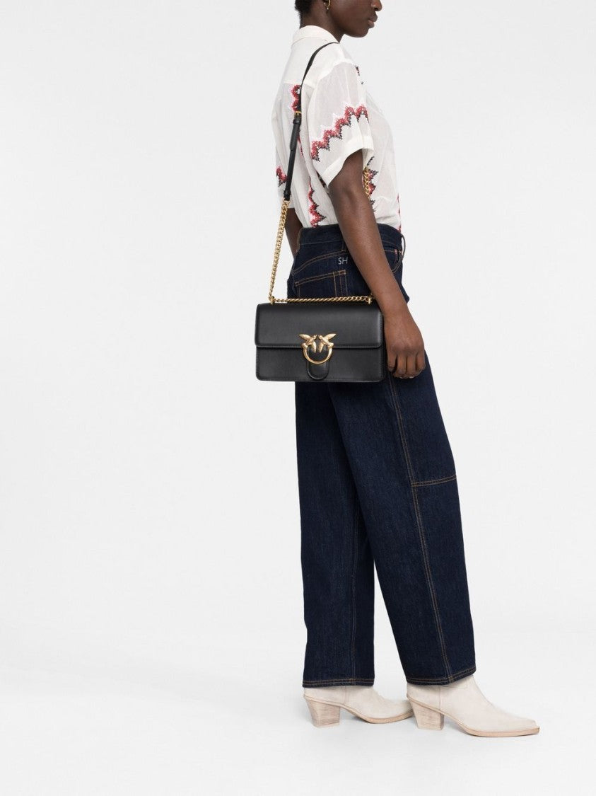 Pinko Structured Black Shoulder Bag With Distinctive Gold-Tone Clasp