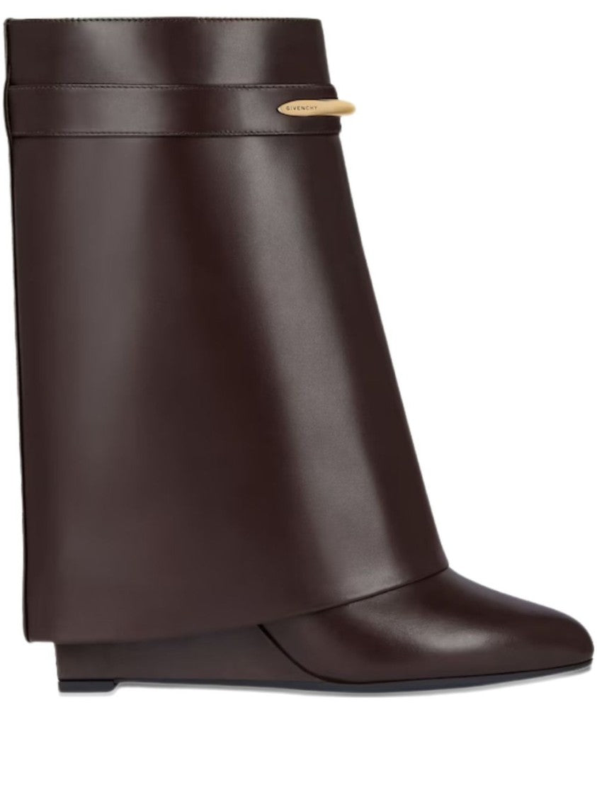 Givenchy Black Calf Leather Flared Wedge Boots