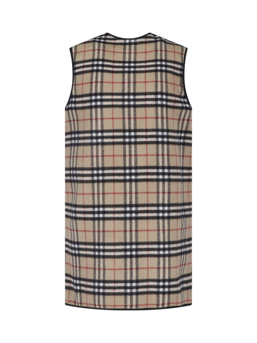 Burberry Check Patterned Cashmere Blend Sleeveless Vest With Detachable Design