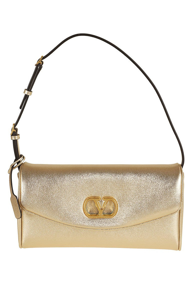 Valentino Garavani Gold Devain Small Laminated Nappa Leather Shoulder Bag