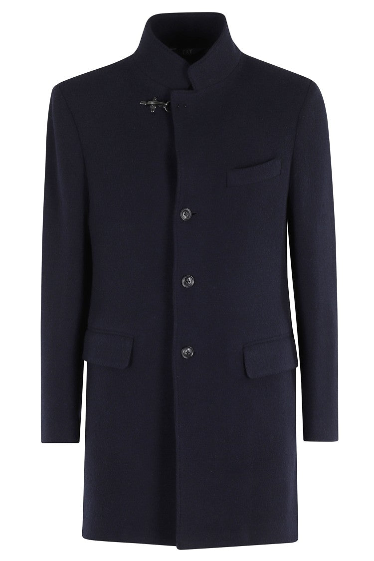 Fay High-Collared Long Coat With Flap Pockets