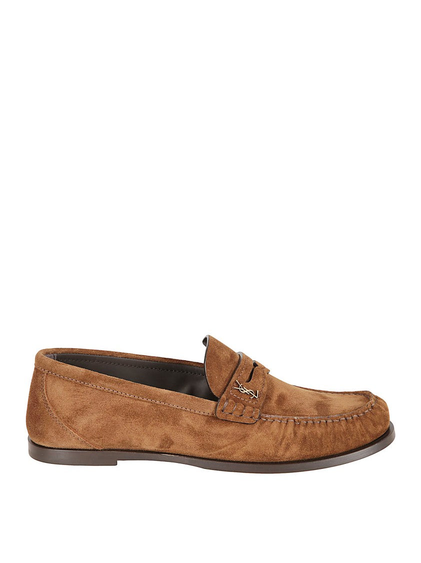 Saint Laurent Suede Moccasins With Cassandre Gold Emblem