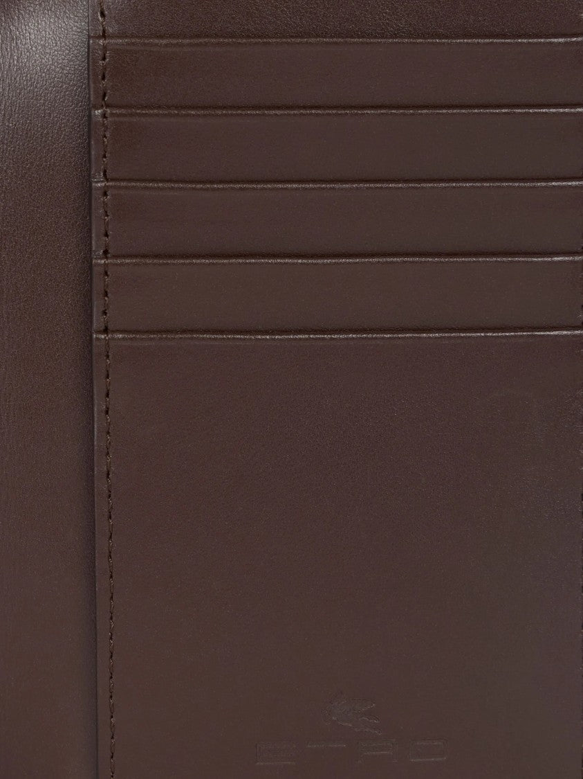 Etro Brown Paisley Pattern Leather Passport Holder