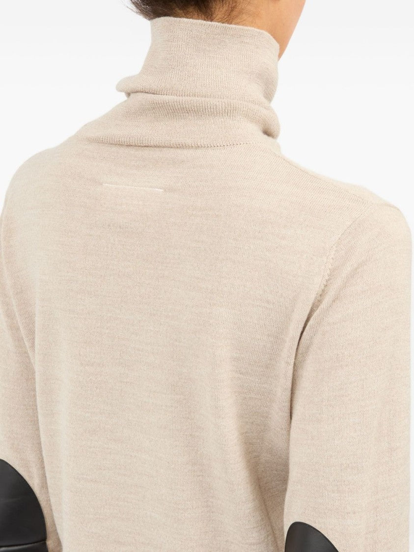 Mm6 By Maison Margiela Cropped Beige Sweater With High Turtleneck
