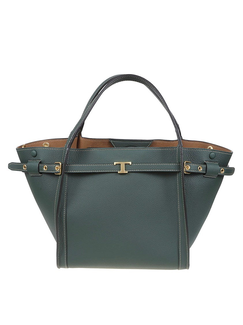 Tod's Small Tim Trapezoidal Green Leather Tote Bag