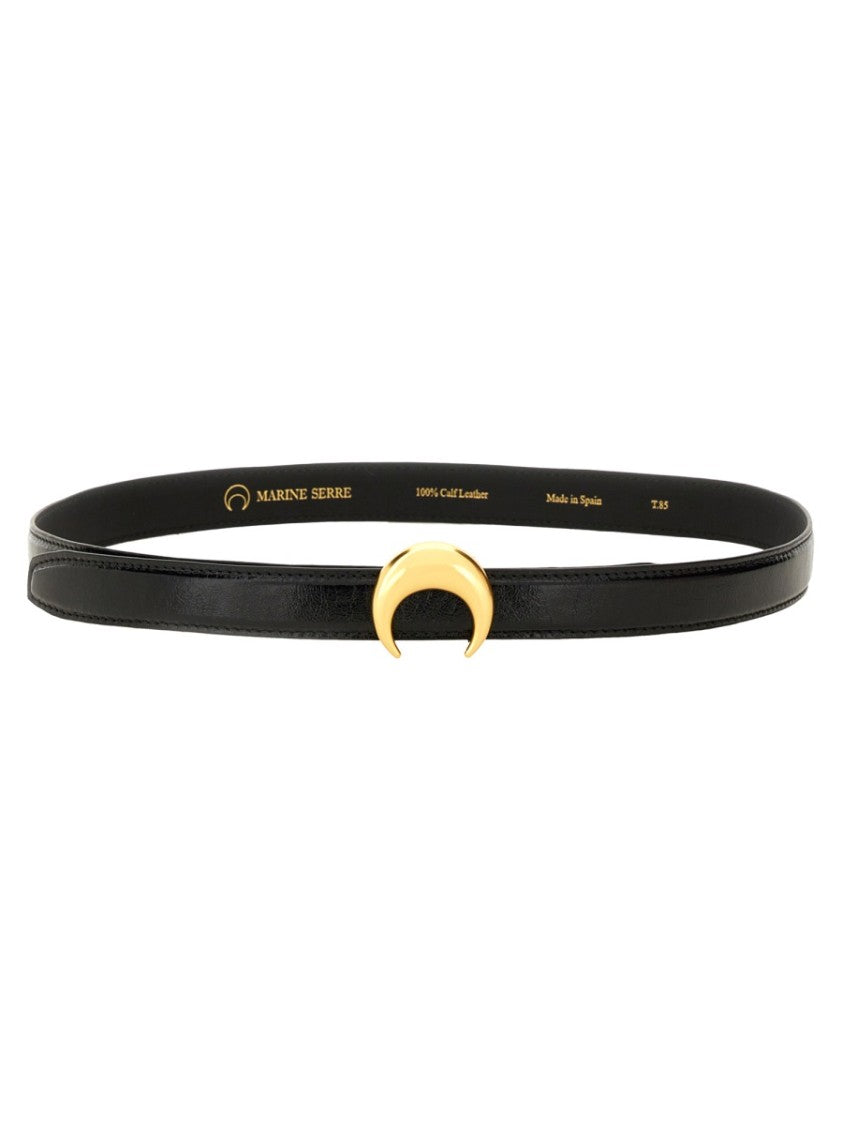 Marine Serre Black Leather Crescent Gold Buckle Belt