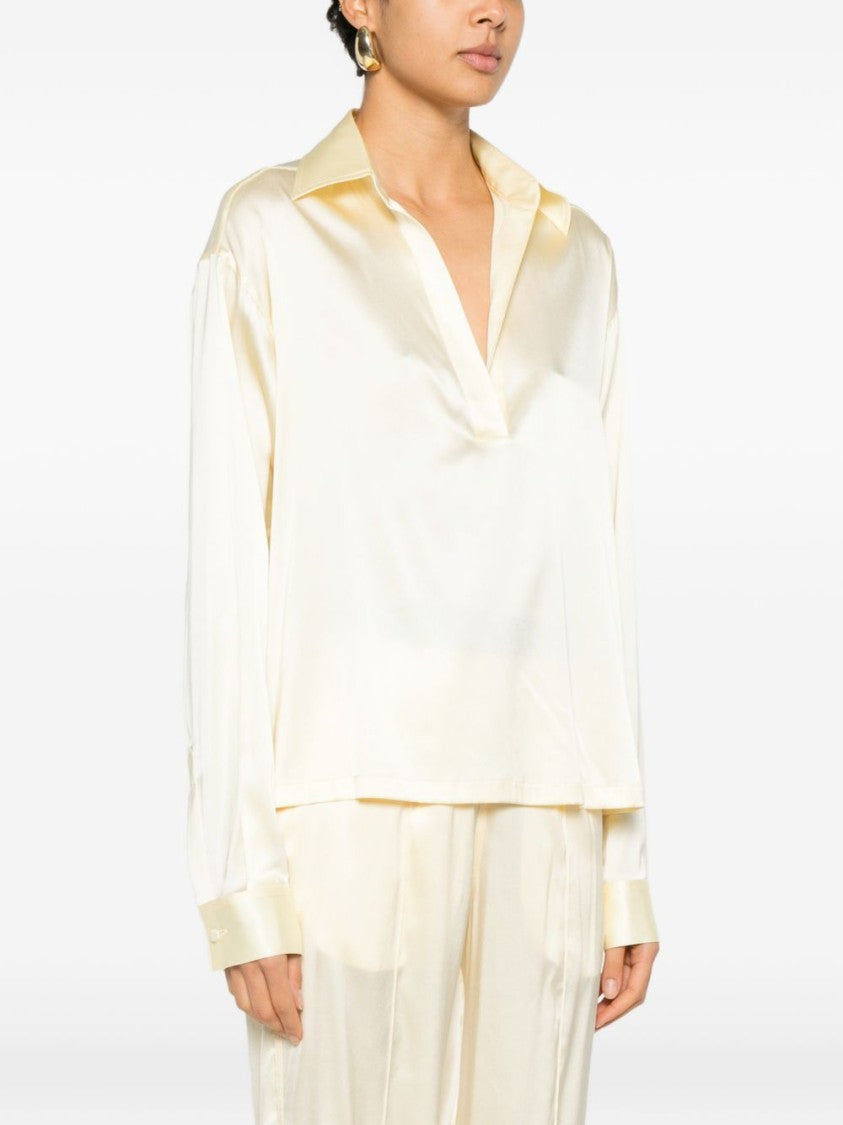 Tom Ford Yellow Cream V-Neck Silk Top