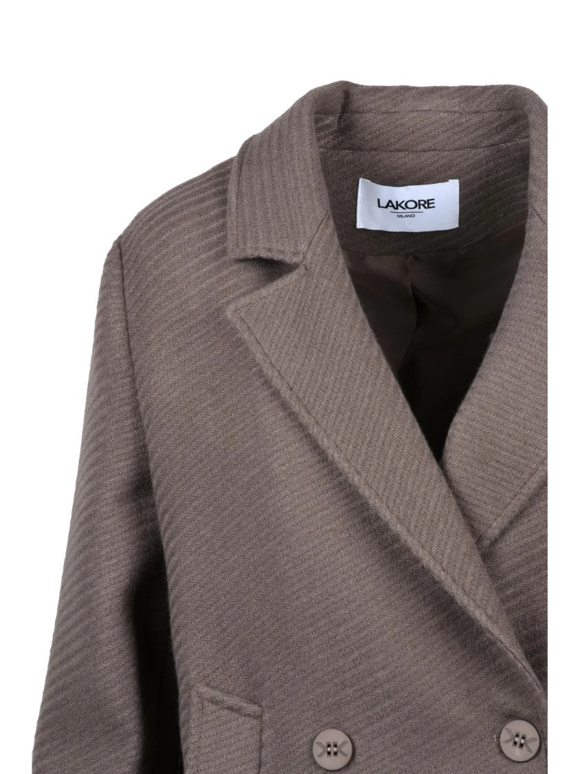 Lakore Turquoise Double-Breasted Wool-Blend Short Coat