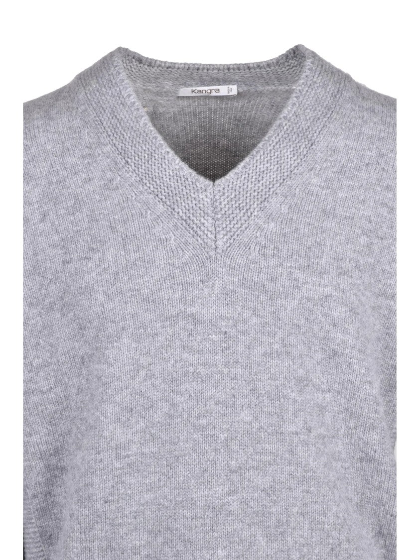 Kangra Light Grey V-Neck Sweater In Extrafine Merino Wool