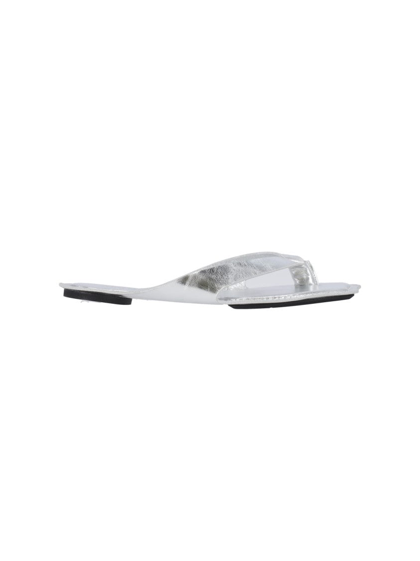 Mm6 By Maison Margiela Silver Metallic Thong Contoured Sole Sandals