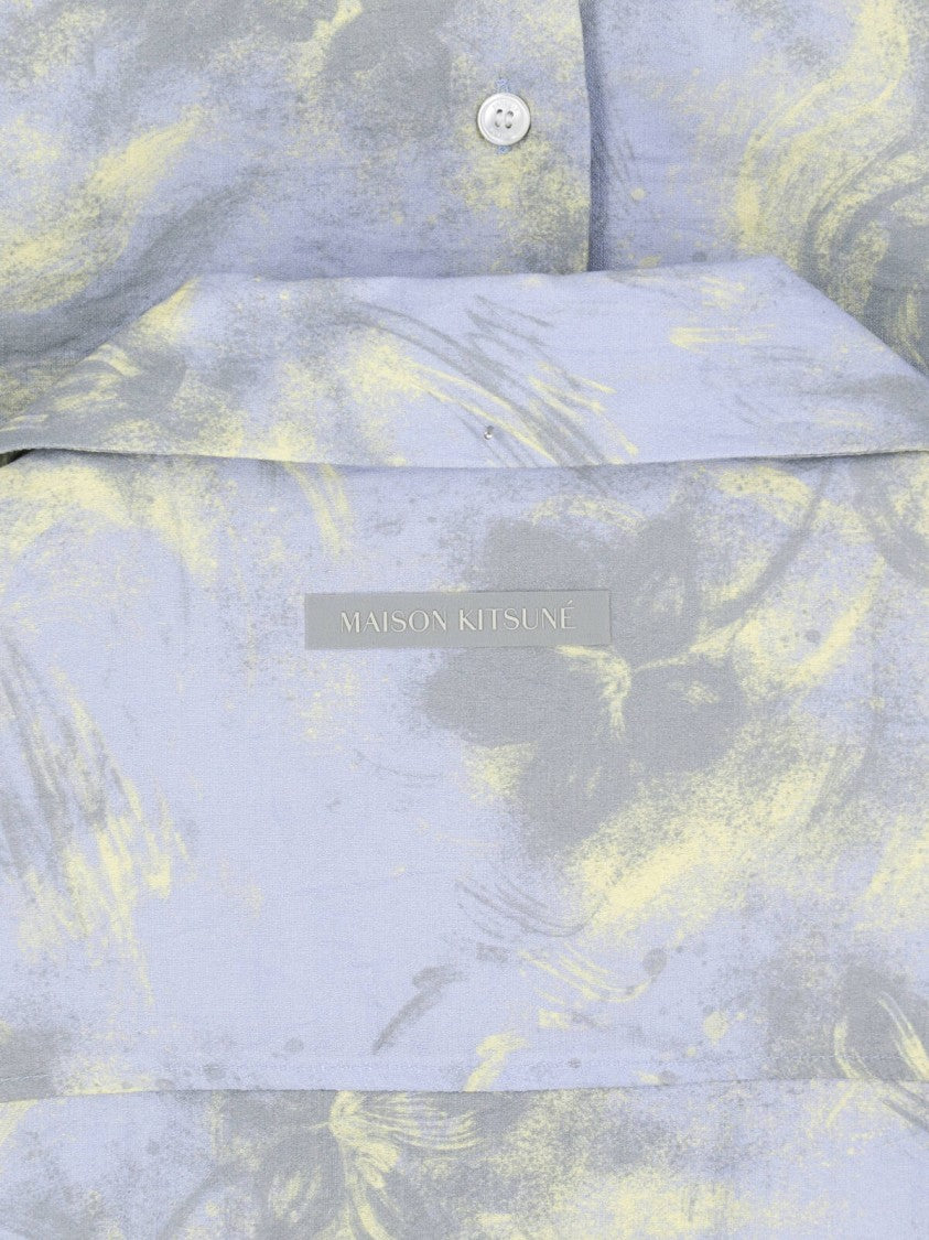 Maison Kitsuné Azure Floral Print Cotton Camp Shirt