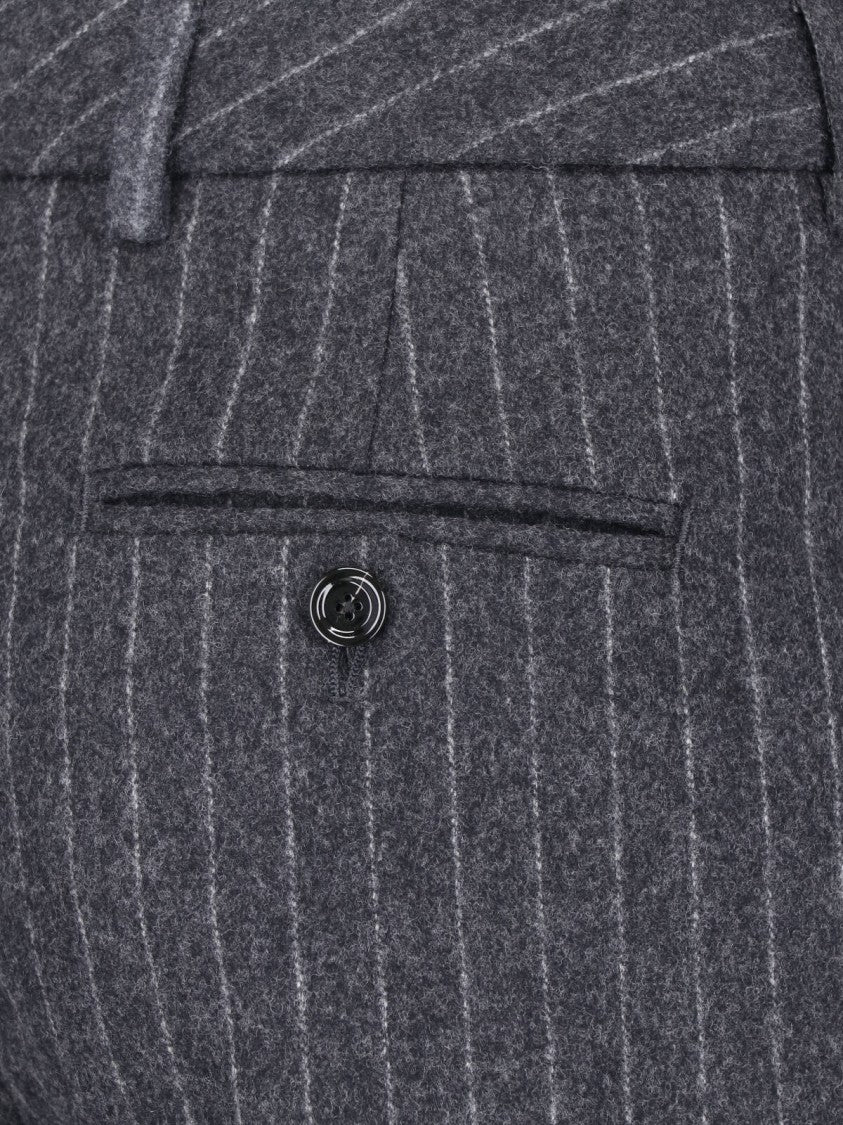 Lardini Dark Grey Wool Pinstripe Straight-Leg Pants