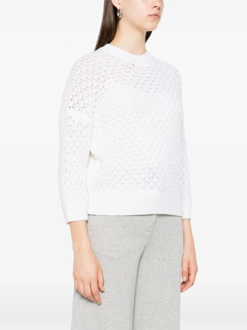 Peserico Open-Knit White Tricot Sweater