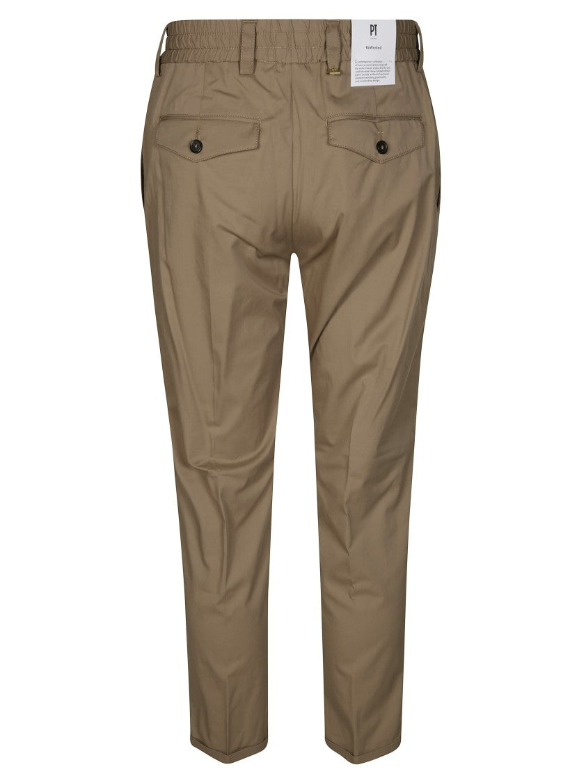 Pt01 Tailored Neutrals Pants With Elastic Waistband And Functional Pockets