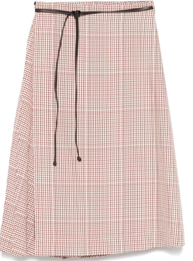 Bottega Veneta Check Pattern Wrap Skirt With Adjustable Drawstring Waist