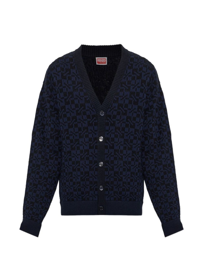 Kenzo Textured Geometric Pattern Deep V-Neck Sweater