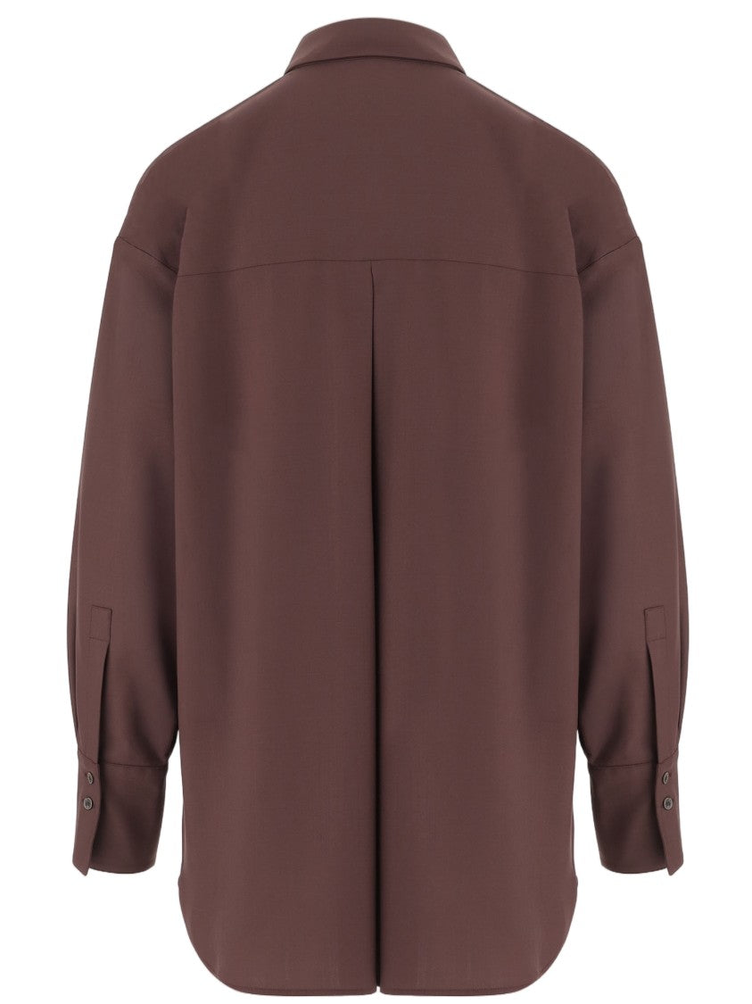 Ql2 Burgundy Stretch Wool-Blend Shirt With Concealed Button Closure
